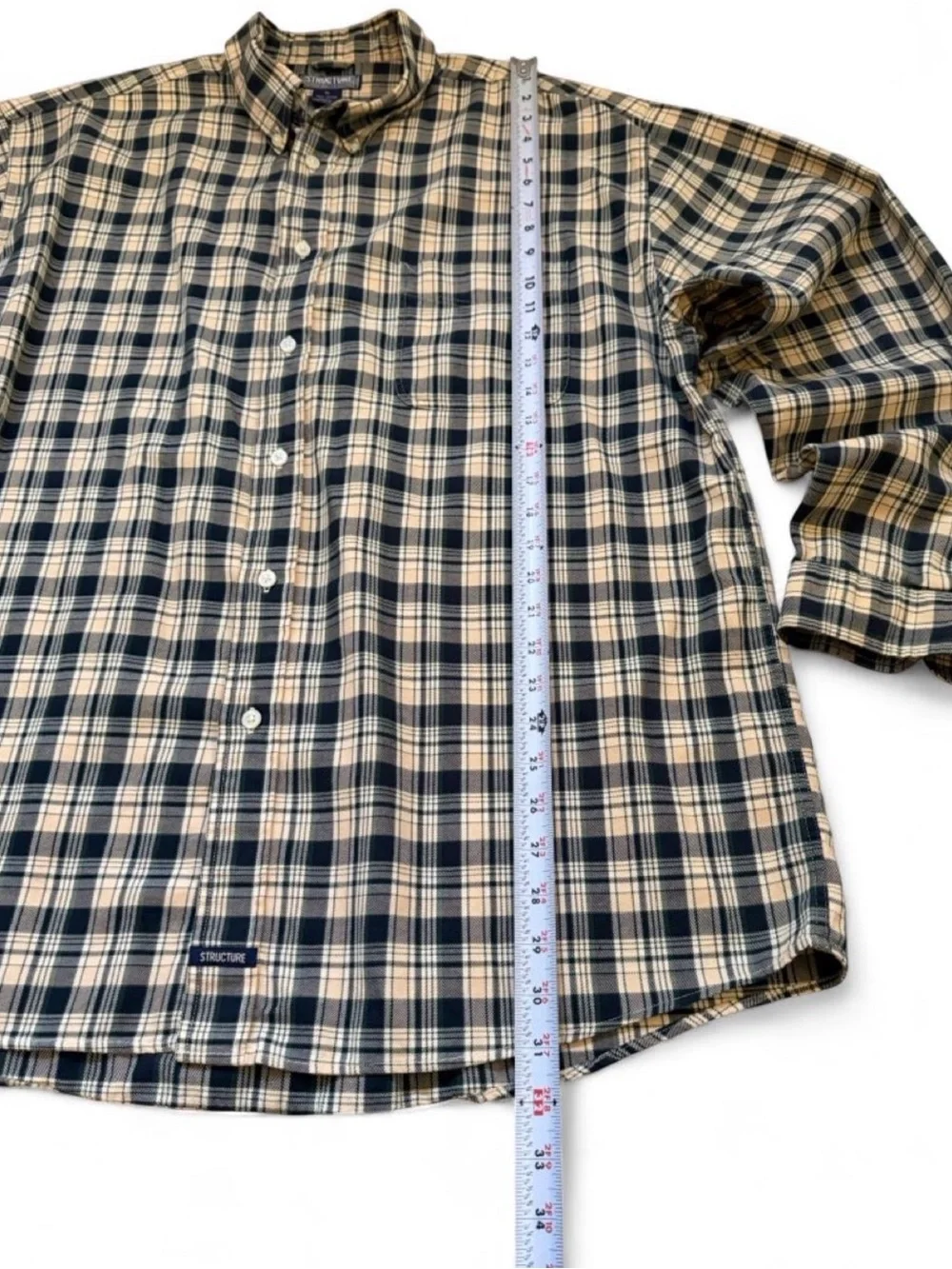 Structure Men’s Navy and Beige Plaid Button-Down Shirt